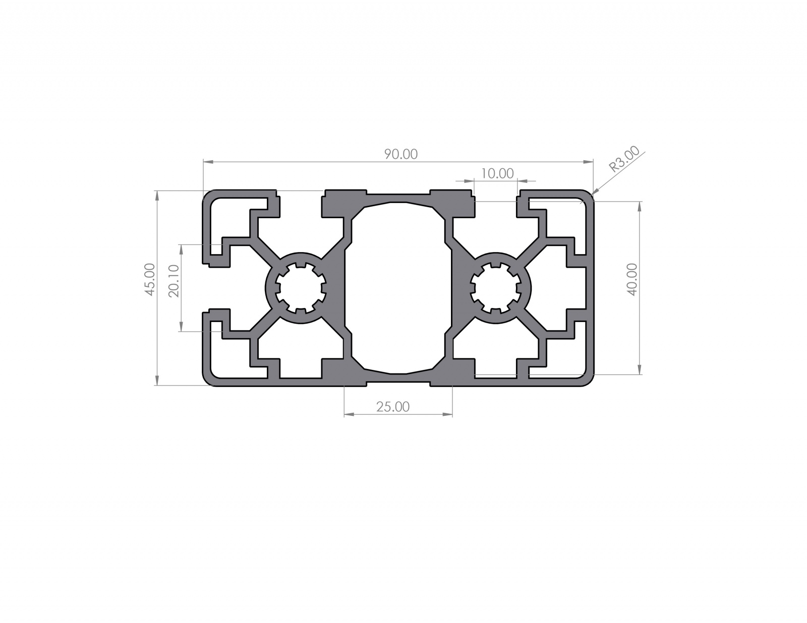 Aluminiumprofil 45x90 Nut 10 Leicht B-Typ 3N90